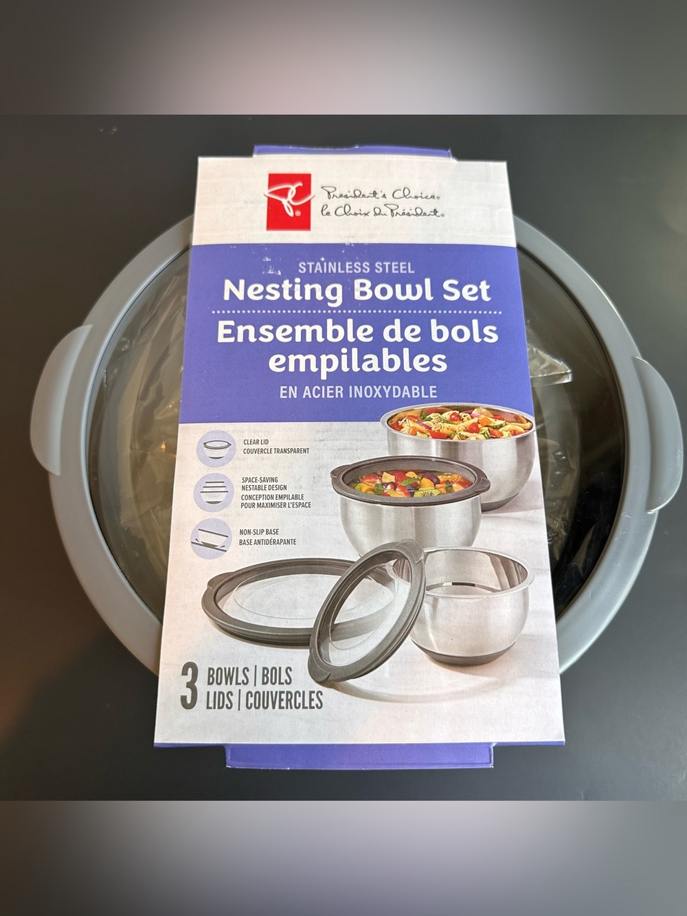 Stainless Steel Nesting Bowl Set - Gray (3-Piece)